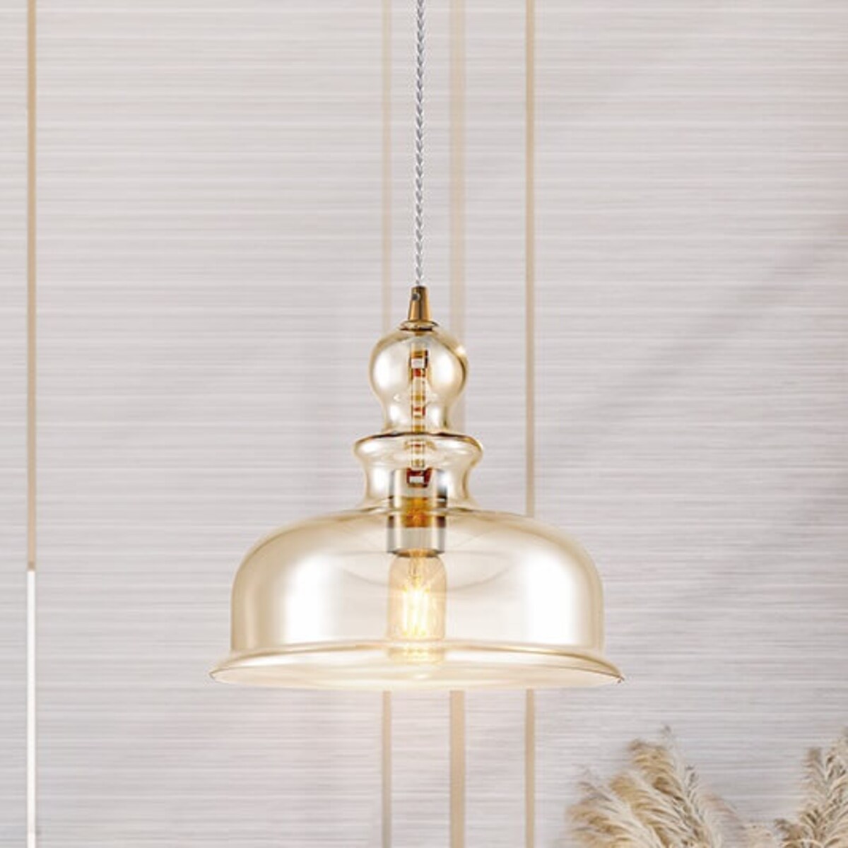 Lampa wisząca Ton P001PL-01BZ szklany klosz bursztynowa