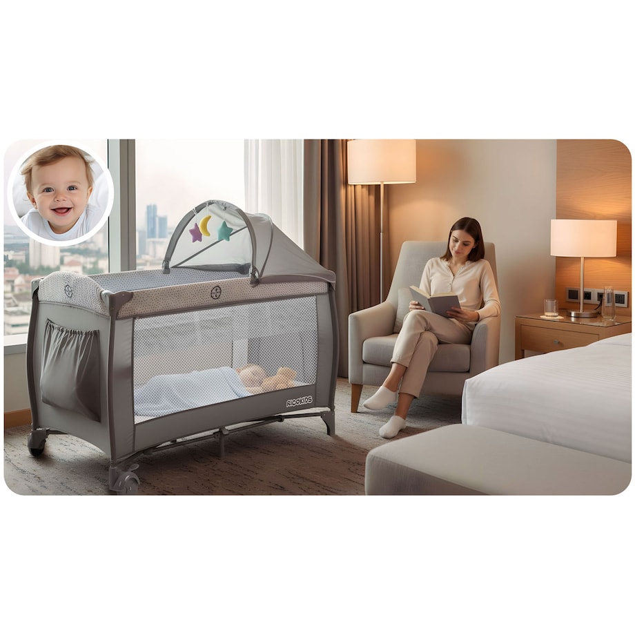 Łóżeczko turystyczne dla dziecka składane podróżne kojec Ricokids + materac + torba