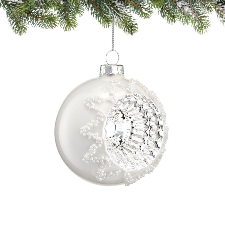 VILLA ITALIA Bombka Z REFLEKTOREM i perełkami biała 8 cm
