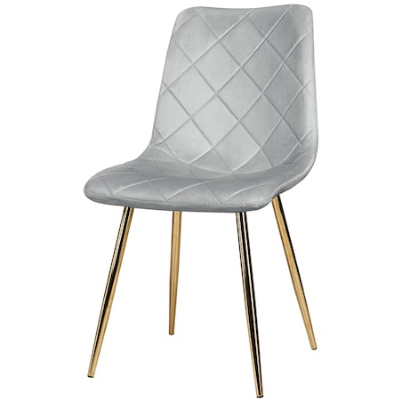 Krzesło tapicerowane szare welurowe pikowane nowoczesne złote nogi