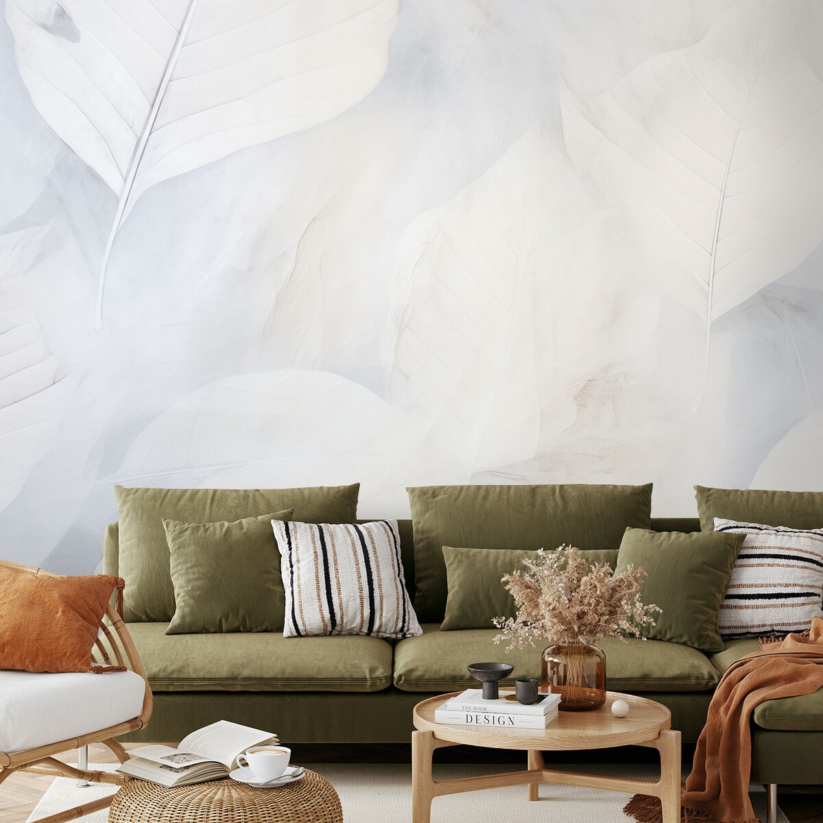 Fototapeta, Beżowe duże liście natura beton boho 400x280