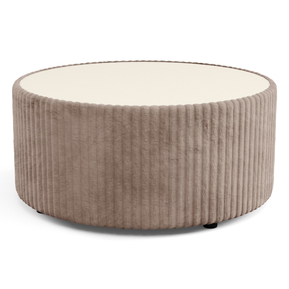 Stolik okrągły kawowy tapicerowany MIJA w tkaninie Tilia, jasno-brązowy