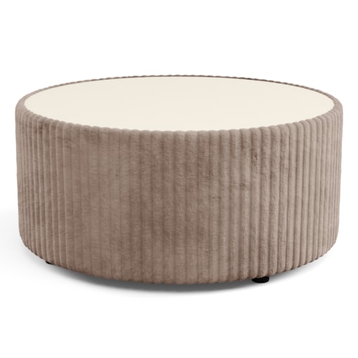 Stolik okrągły kawowy tapicerowany MIJA w tkaninie Tilia, jasno-brązowy