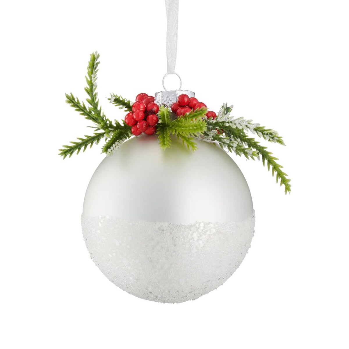 VILLA ITALIA Bombka szklana biała z gałązką 8 cm
