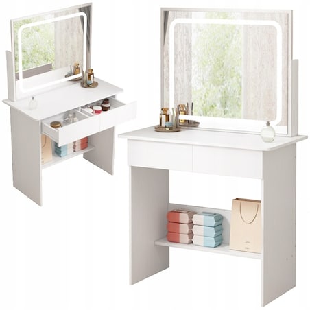 Toaletka kosmetyczna do makijażu z lustrem led nowoczesna 90 cm