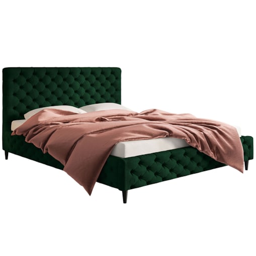 Łóżko sypialniane 180x200 LUXO 5 tapicerowane, pikowane - butelkowa zieleń