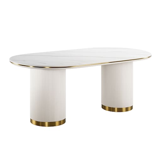 Stół owalny glamour marmur 180x90 ryflowane nogi do jadalni Luna Ecru