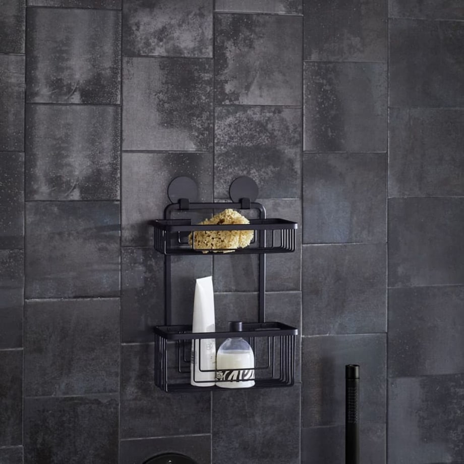 Kleine Wolke Podwójna półka prysznicowa Rocco, prostokątna, czarna