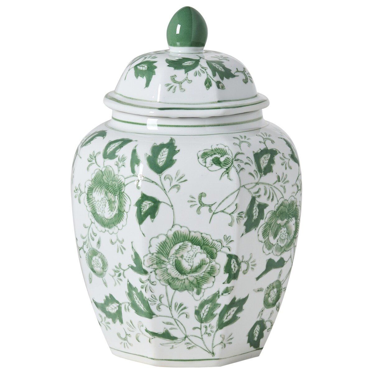 Wazon z pokrywką FERROL Porcelana 29 cm Biały/ zielony