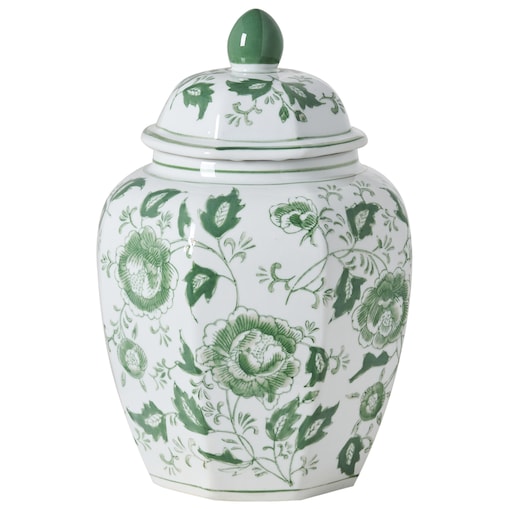 Wazon z pokrywką FERROL Porcelana 29 cm Biały/ zielony