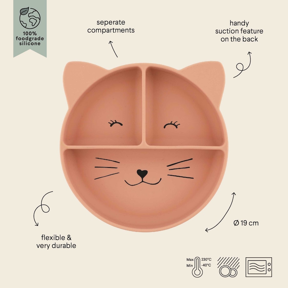 Silikonowy Talerz Trójdzielny z Przyssawką - Kot Trixie Baby