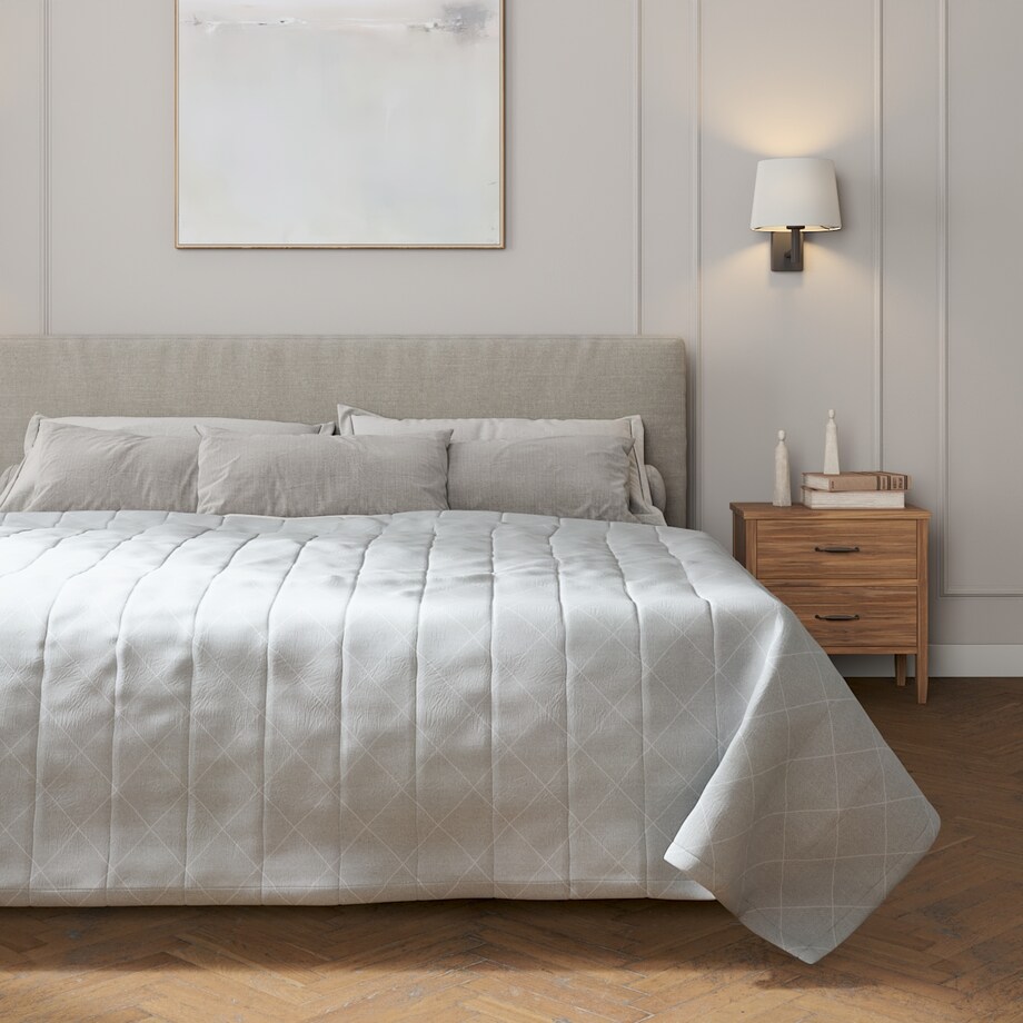 Narzuta pikowana w pasy 200x210 szaro-srebrne romby