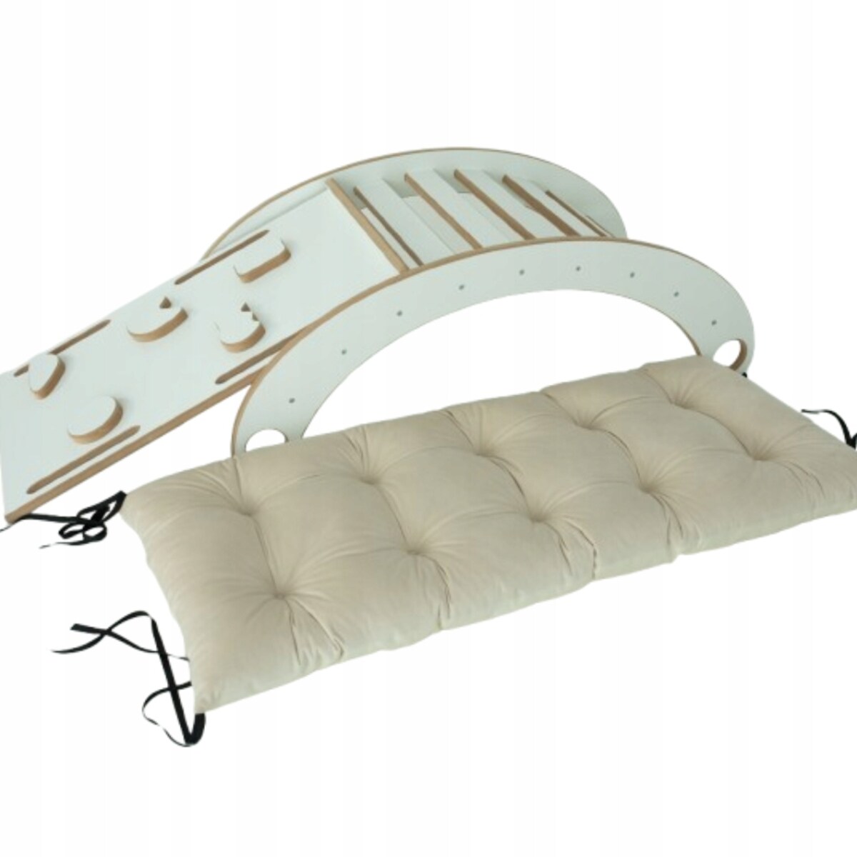 Bujak Mały DREWNIANY + Zjeżdżalnia + Ścianka + Poduszka welurowa Beżowa CE