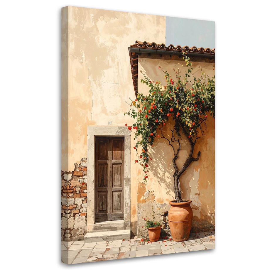 Obraz do salonu sypialni jadalni biura hotelu, Malownicza toskańska uliczka dom kwiaty 70x100 cm