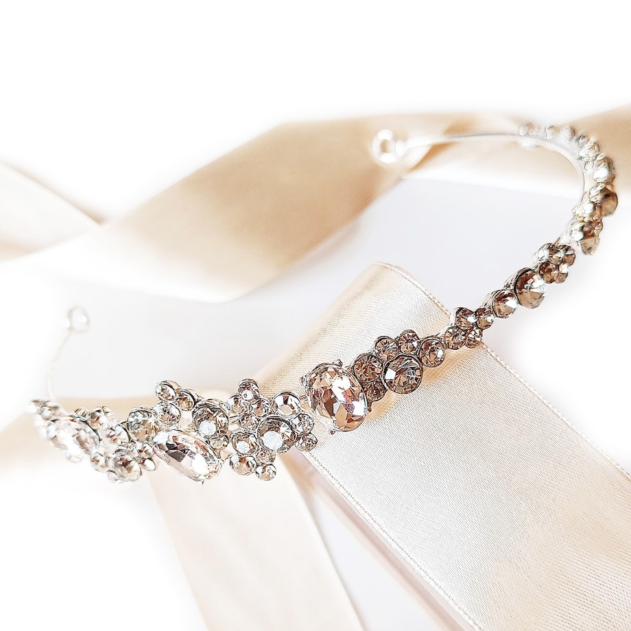 Opaska do włosów srebrna z cyrkoniami asymetryczna