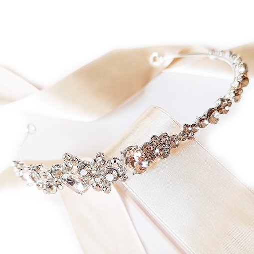 Opaska do włosów srebrna z cyrkoniami asymetryczna