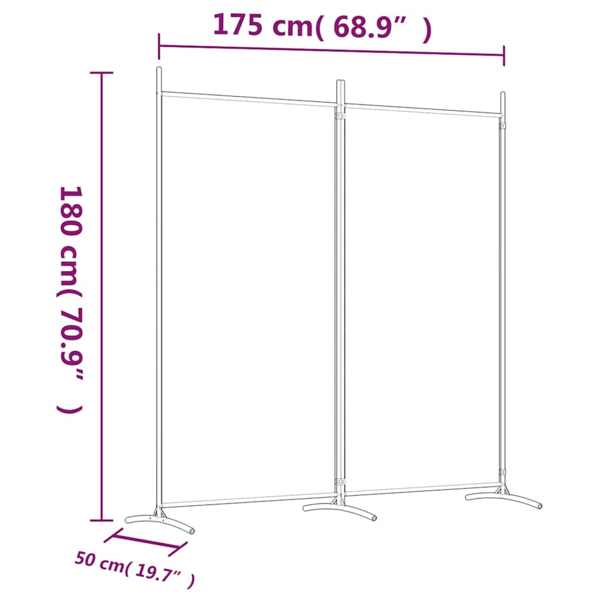vidaXL Parawan 2-panelowy, biały, 175x180 cm, tkanina