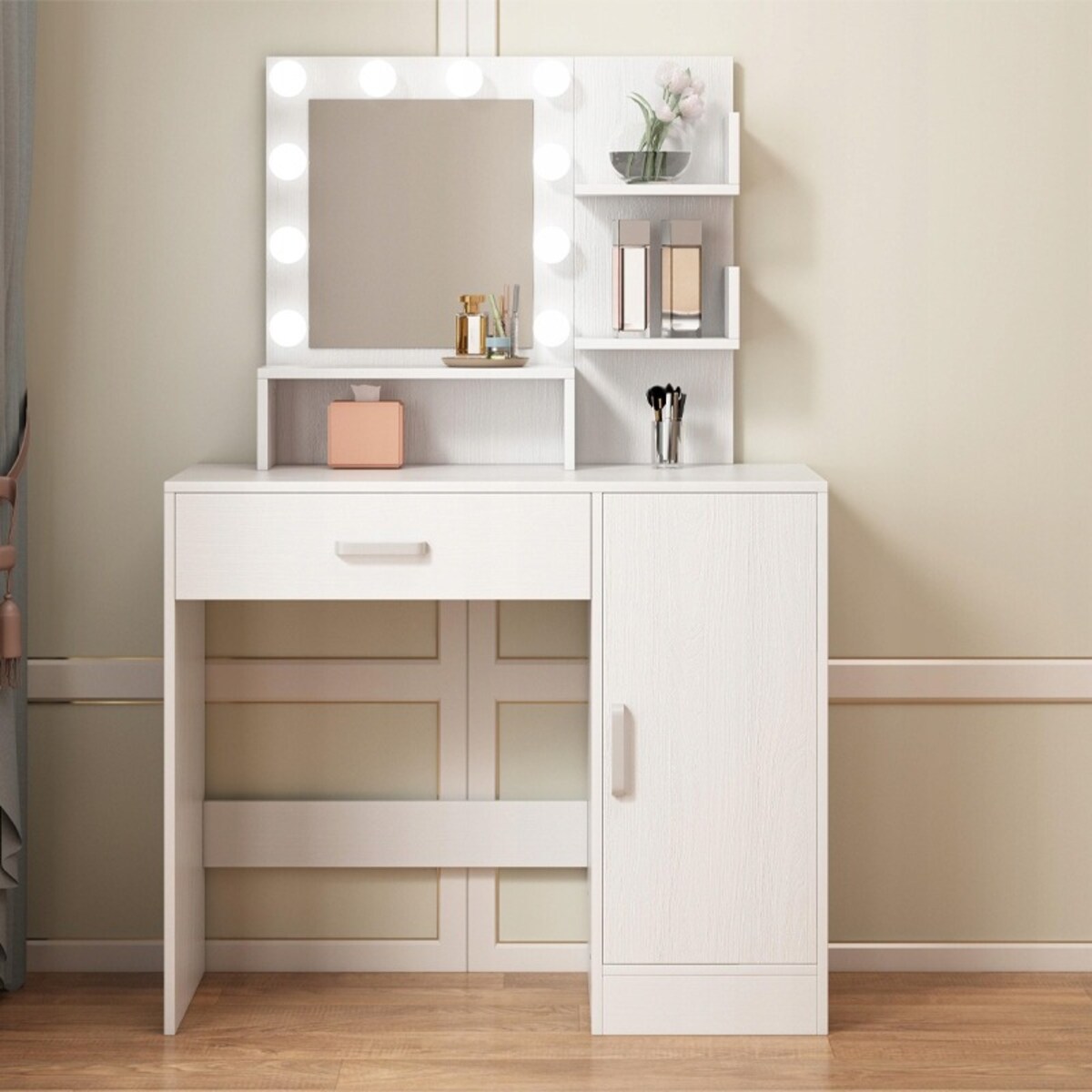 Toaletka kosmetyczna makijażu wizażu z lustrem led nowoczesna glamour loft