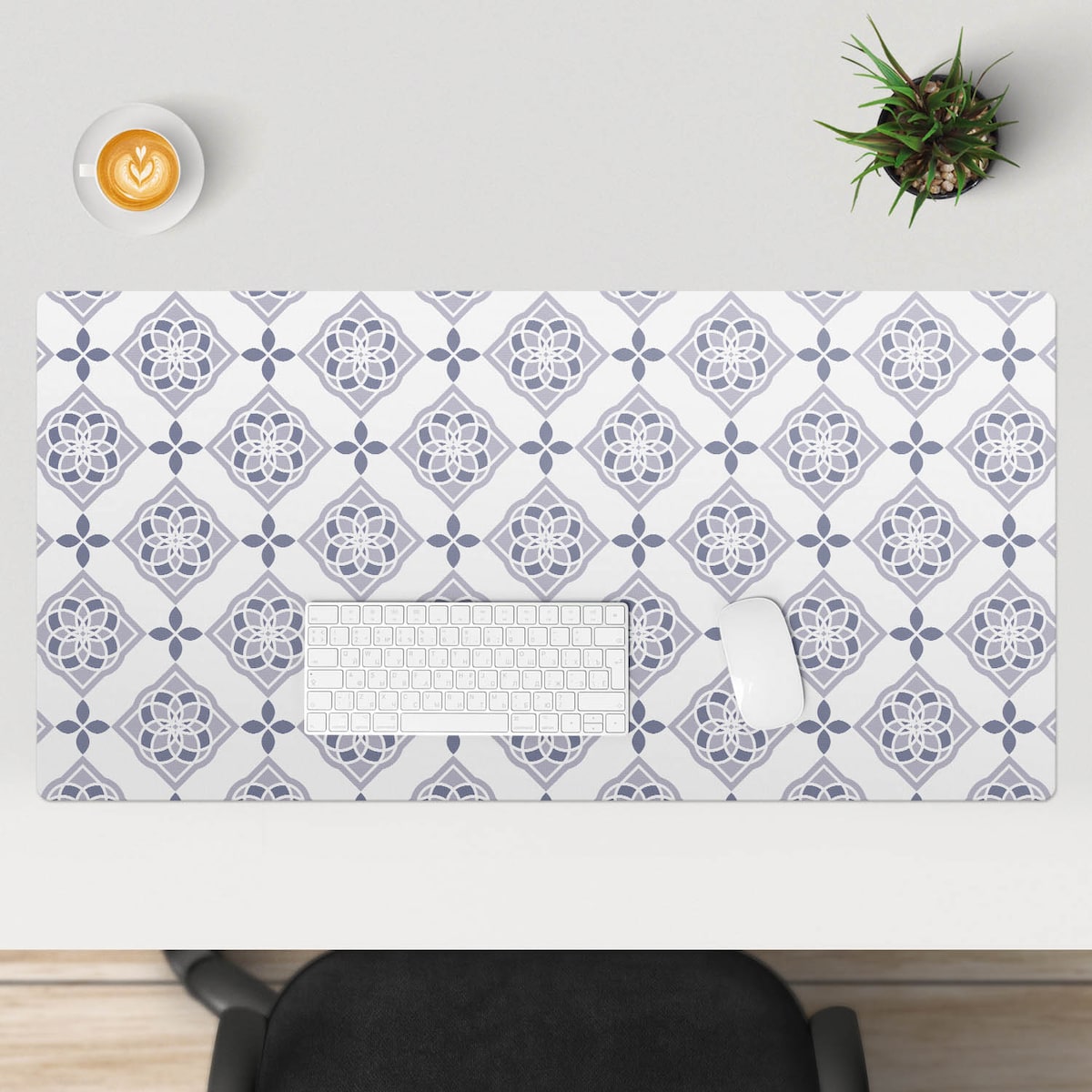 Granatowa mata na biurko Geometryczny kwiat, 100x50 cm