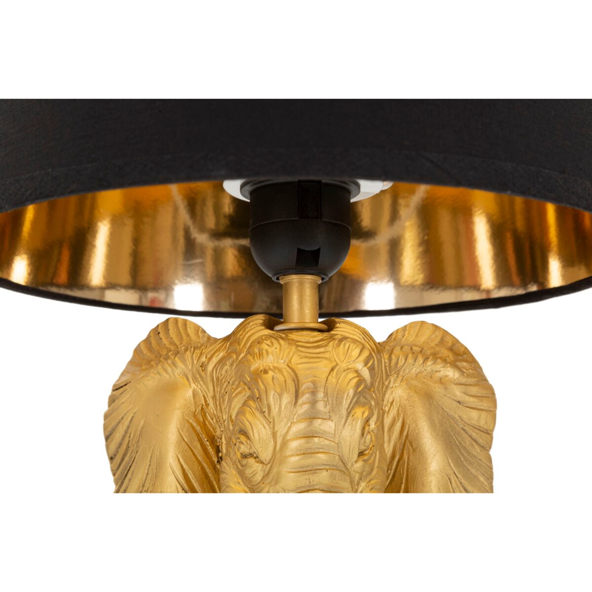 Lampa stołowa Elephant, kolor złoty i czarny, żywica syntetyczna i żelazo, 25 x 25 x 43 cm, 1 x E27, max. 40 W, motyw: słoń / słonie, Mauro Ferretti