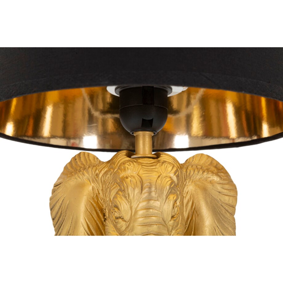 Lampa stołowa Elephant, kolor złoty i czarny, żywica syntetyczna i żelazo, 25 x 25 x 43 cm, 1 x E27, max. 40 W, motyw: słoń / słonie, Mauro Ferretti