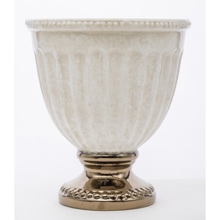 Osłonka kamionkowa kremowo-złota 23,5x21x21 cm na podstawce IRMINA