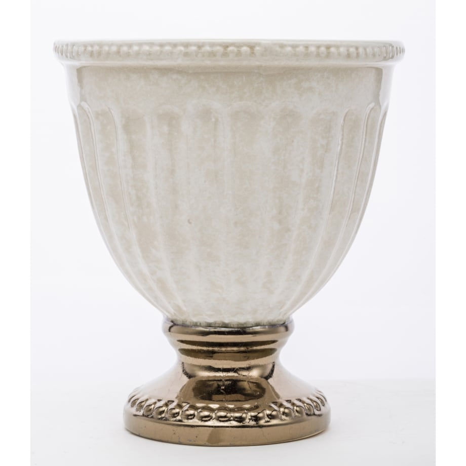 Osłonka kamionkowa kremowo-złota 23,5x21x21 cm na podstawce IRMINA