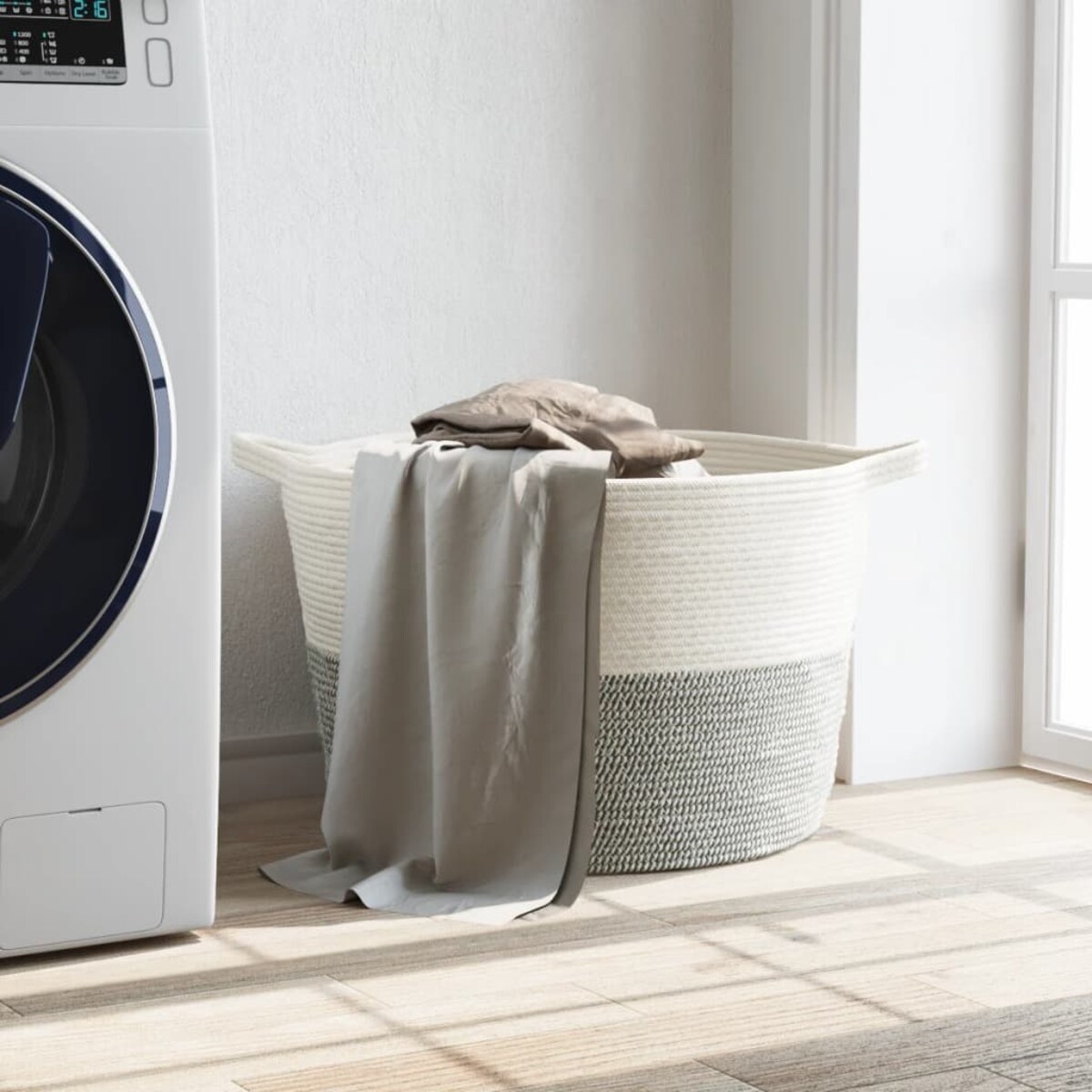 vidaXL Kosz na pranie, szaro-biały, Ø60x36 cm, bawełna