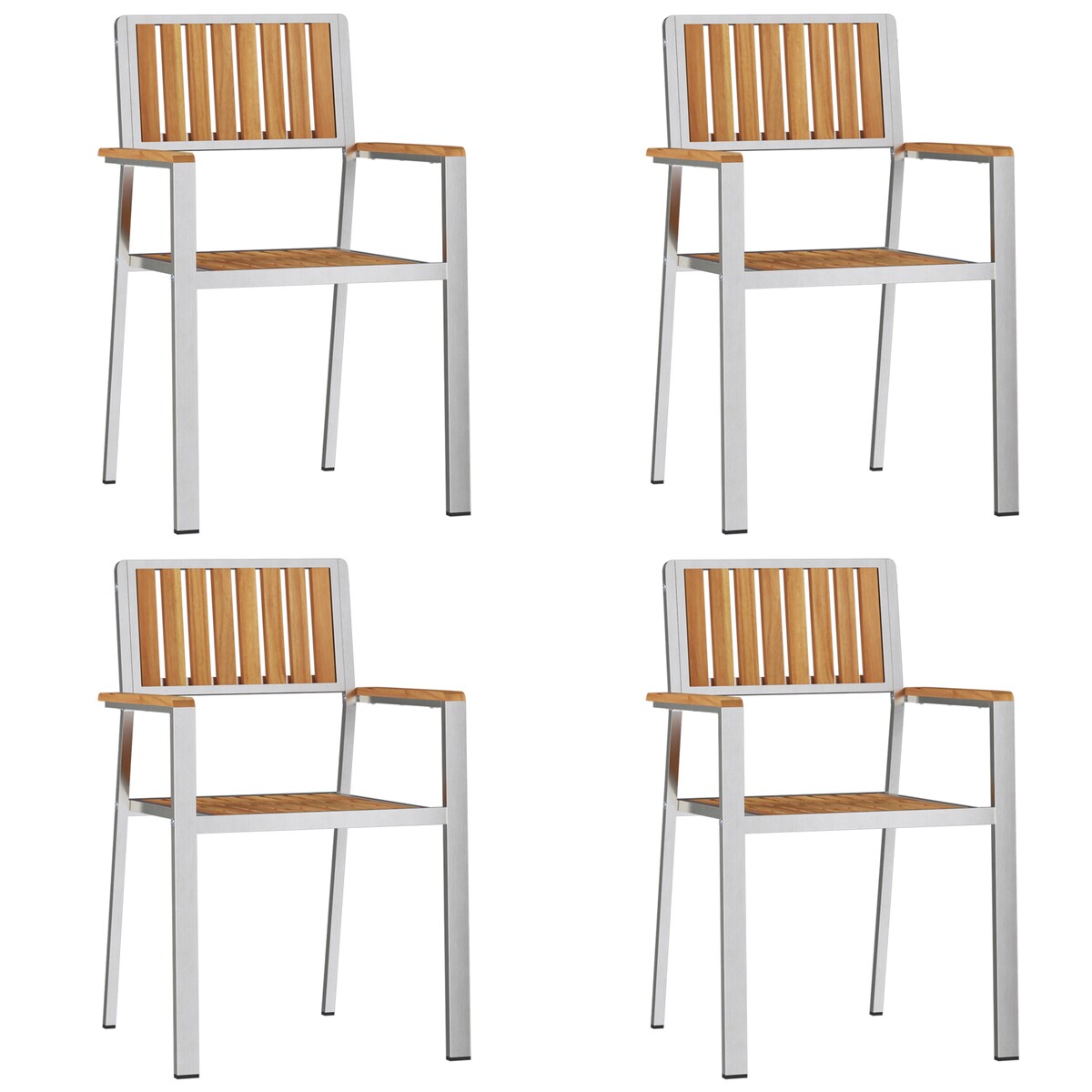 Zestaw do jadalni vidaXL 5 częściowy z litego drewna tekowego, Stół do jadalni na zewnątrz vidaXL 150x90x75 cm z litego drewna tekowego, Zestaw krzeseł ogrodowych vidaXL 4 sztuki z litego drewna tekowego i metalu
