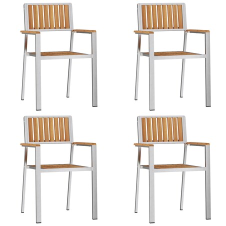 Zestaw do jadalni vidaXL 5 częściowy z litego drewna tekowego, Stół do jadalni na zewnątrz vidaXL 150x90x75 cm z litego drewna tekowego, Zestaw krzeseł ogrodowych vidaXL 4 sztuki z litego drewna tekowego i metalu