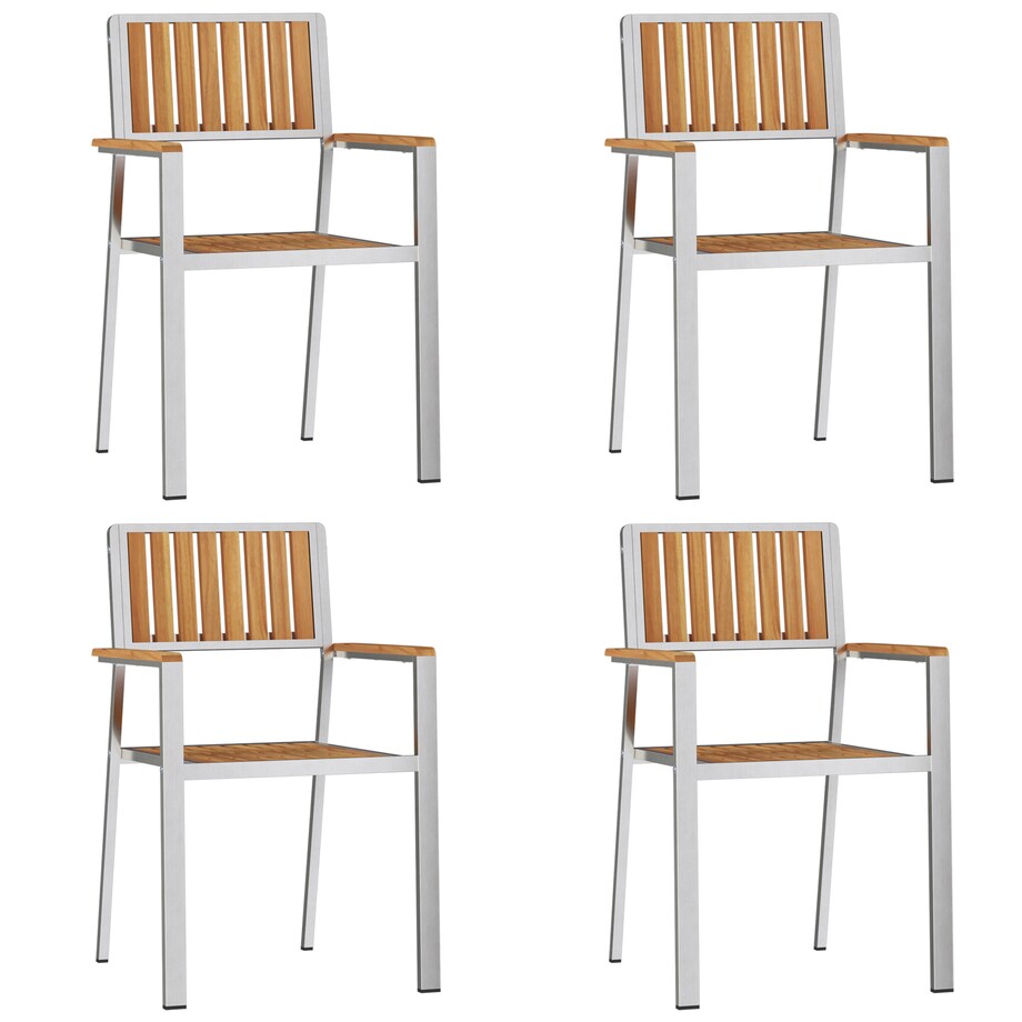 Zestaw do jadalni vidaXL 5 częściowy z litego drewna tekowego, Stół do jadalni na zewnątrz vidaXL 150x90x75 cm z litego drewna tekowego, Zestaw krzeseł ogrodowych vidaXL 4 sztuki z litego drewna tekowego i metalu
