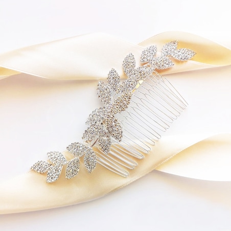 Grzebyk ślubny srebrny z listkami