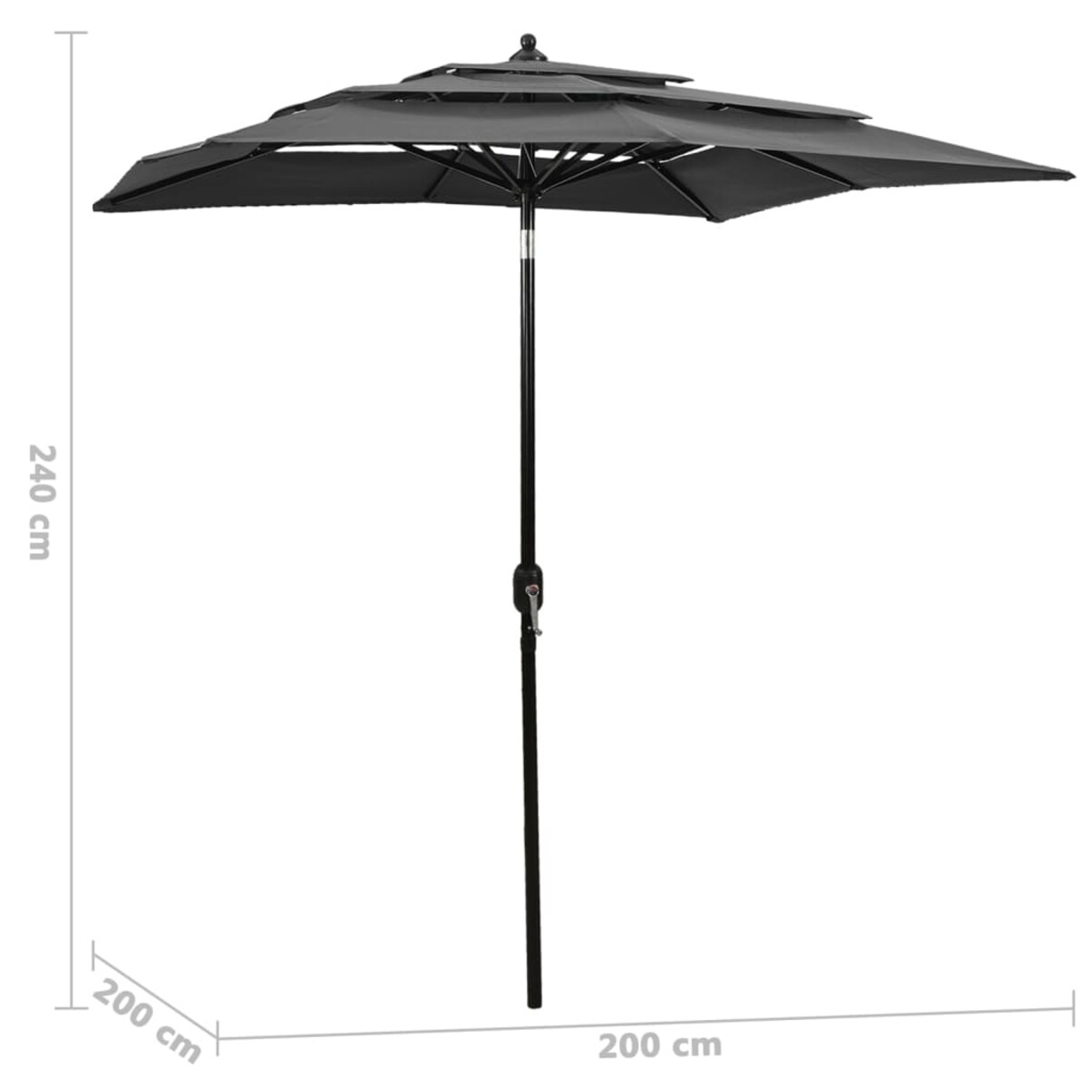 vidaXL 3-poziomowy parasol na aluminiowym słupku, antracytowy, 2x2 m