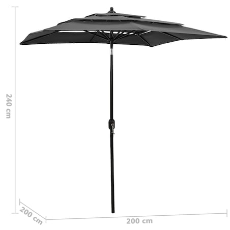 vidaXL 3-poziomowy parasol na aluminiowym słupku, antracytowy, 2x2 m