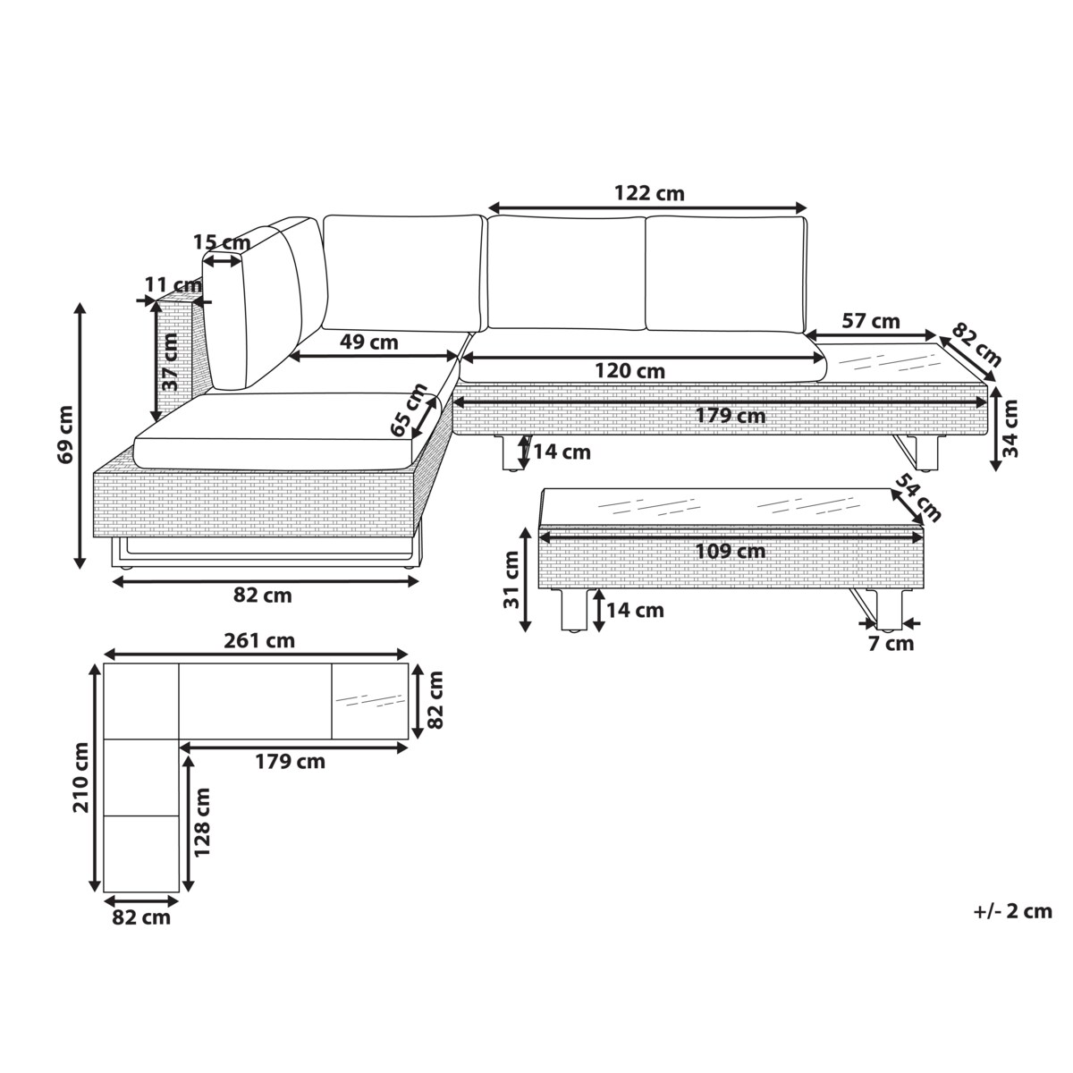 Narożnik ogrodowy ze stolikiem dla 5 osób LANCIANO Prawostronny Technorattan Szary