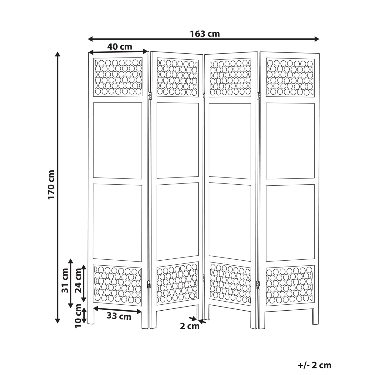 4-panelowy składany parawan pokojowy drewniany 170 x 163 cm jasne drewno CERTOSA
