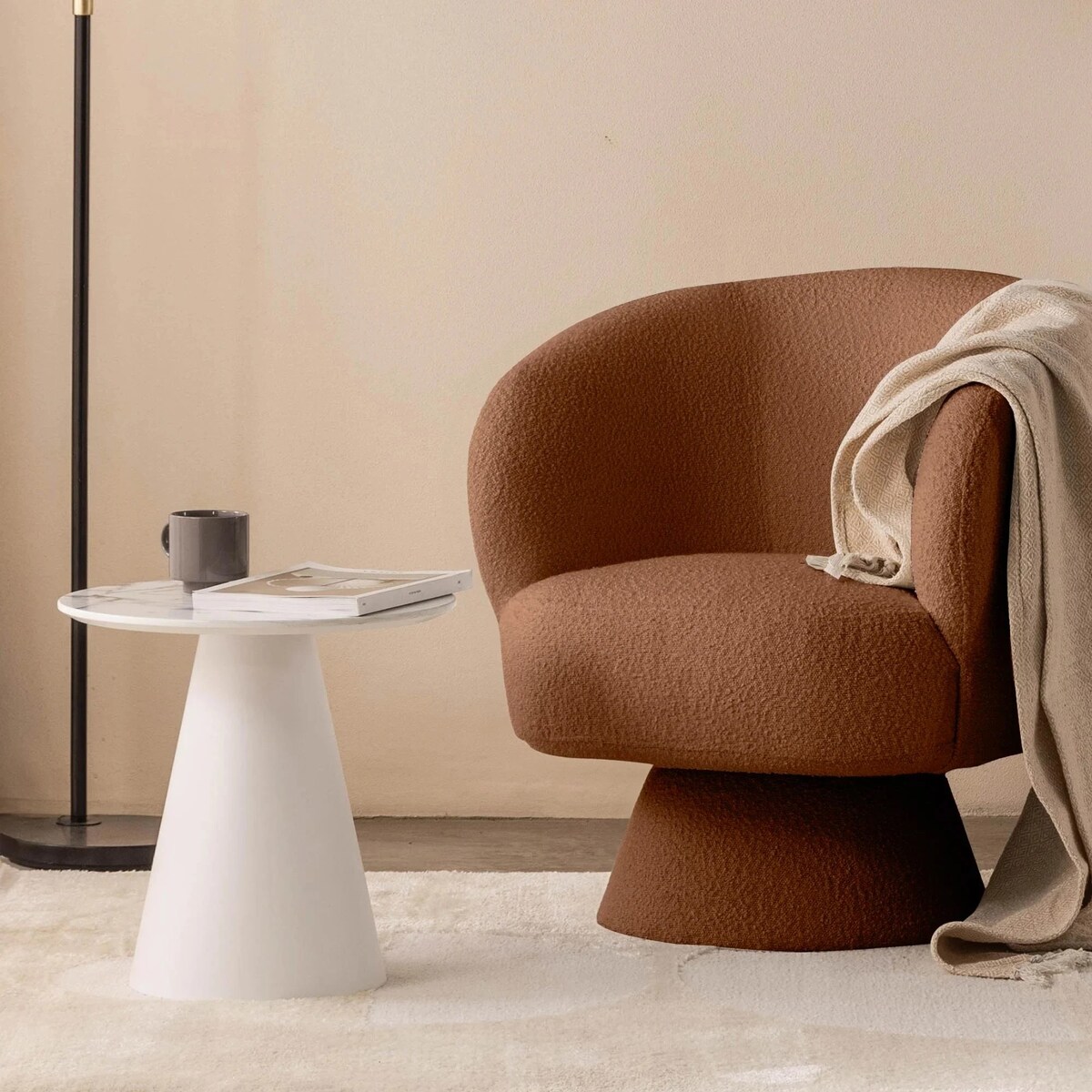 Fotel obrotowy 80x72x70 cm bouclé Nalf - V miedziany