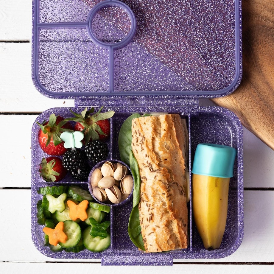 LEKKABOX GLAMOUR brokatowa śniadaniówka z przegródkami, Purple