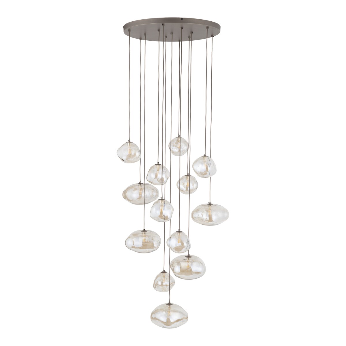 Lampa Wisząca Na Kole Tk Lighting Nebia Brązowa Tytan Kaskada 13Xg9 Koniakowe Klosze Nieregularne Szkło