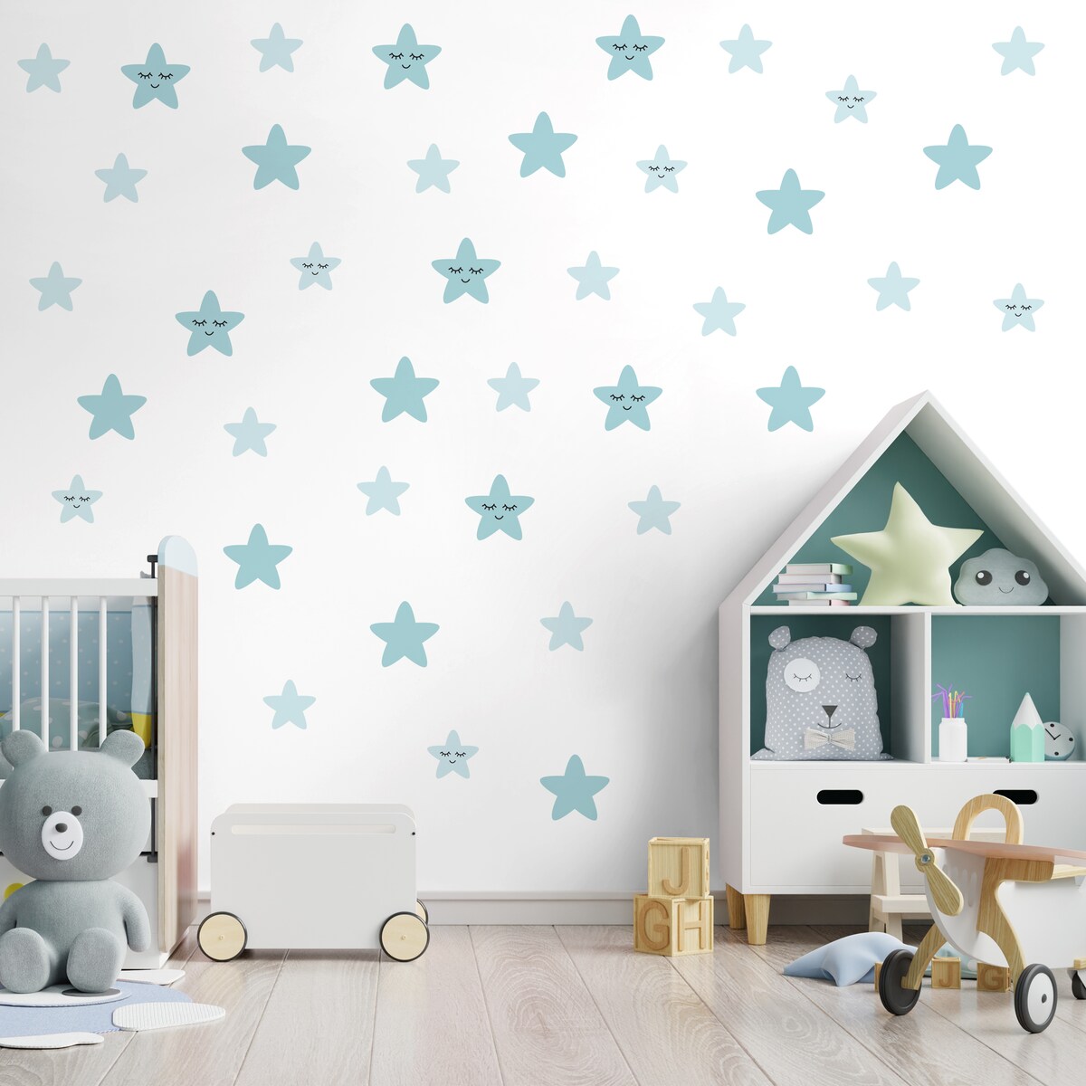 Naklejki Ścienne Dla Dzieci Niebieskie GWIAZDY Gwiazdeczki Styl Boho ZESTAW 120x60cm
