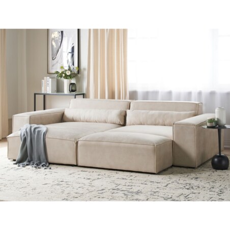 Narożnik modułowy 2-osobowy welurowy prawostronny z otomaną beżowy HELLNAR