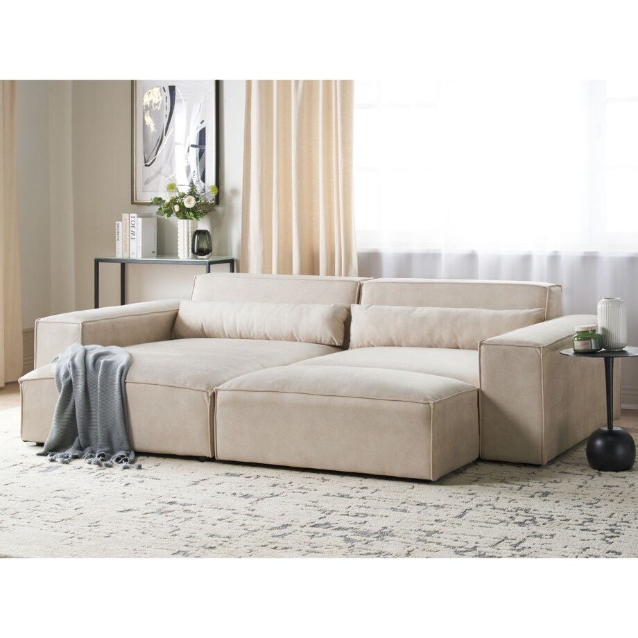 Narożnik modułowy 2-osobowy welurowy prawostronny z otomaną beżowy HELLNAR