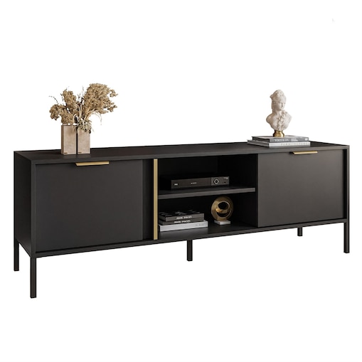 Szafka RTV LARETTO 153 cm antracyt, czarna, nóżki czarne