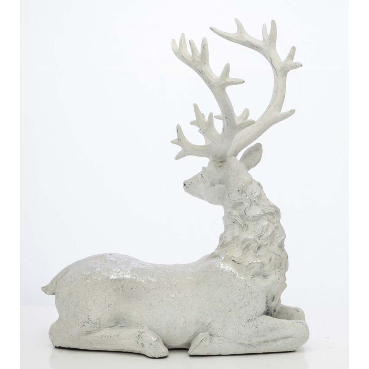 Dekoracja - figurka leżącego białego jelenia 38x32x15 cm KARGU-3 srebrny