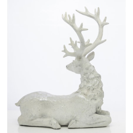 Dekoracja - figurka leżącego białego jelenia 38x32x15 cm KARGU-3 srebrny