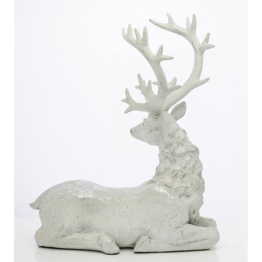 Dekoracja - figurka leżącego białego jelenia 38x32x15 cm KARGU-3 srebrny