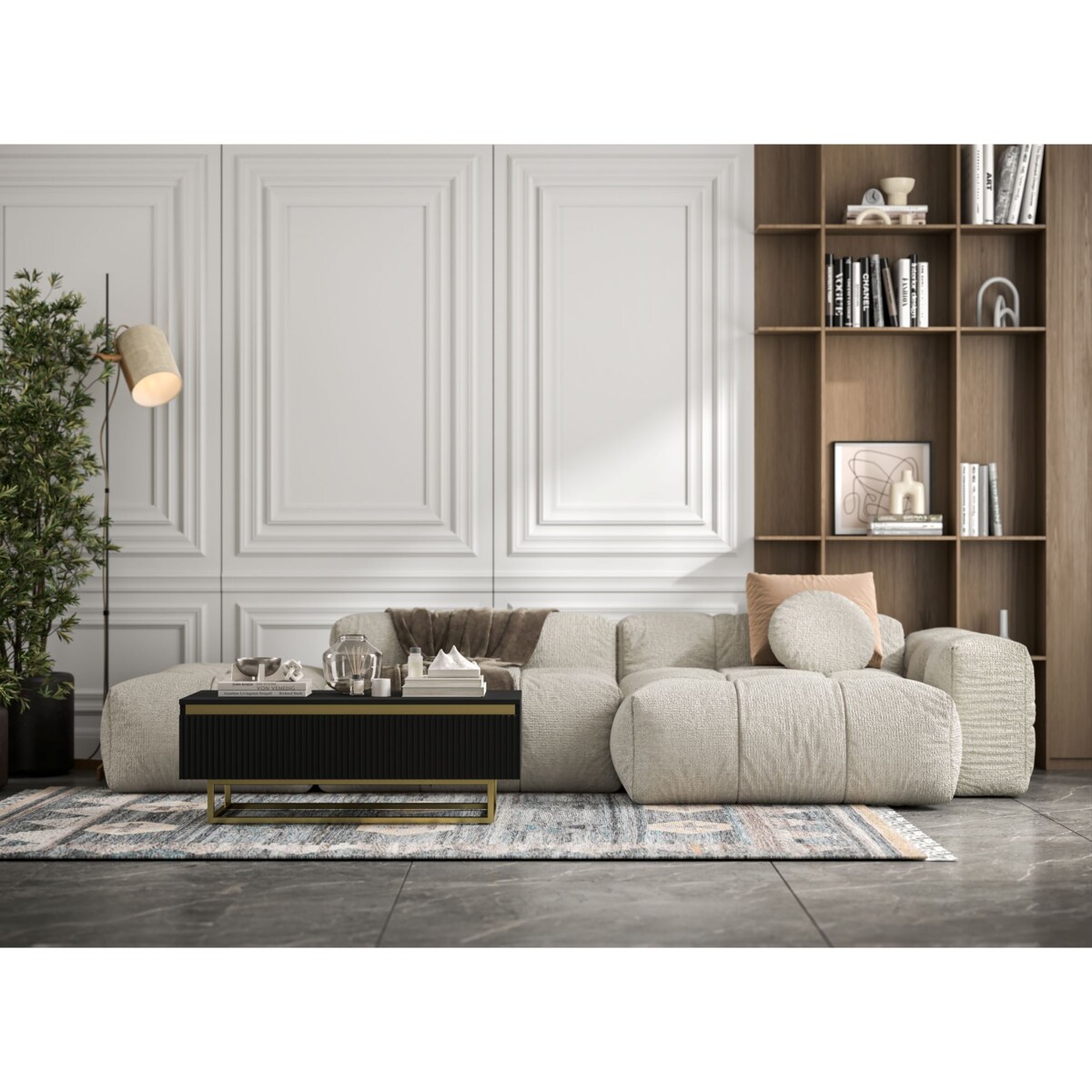 Stolik kawowy Glamour prostokątny elegancka ława Czarny Mat Stelaż w złotym kolorze 109 cm