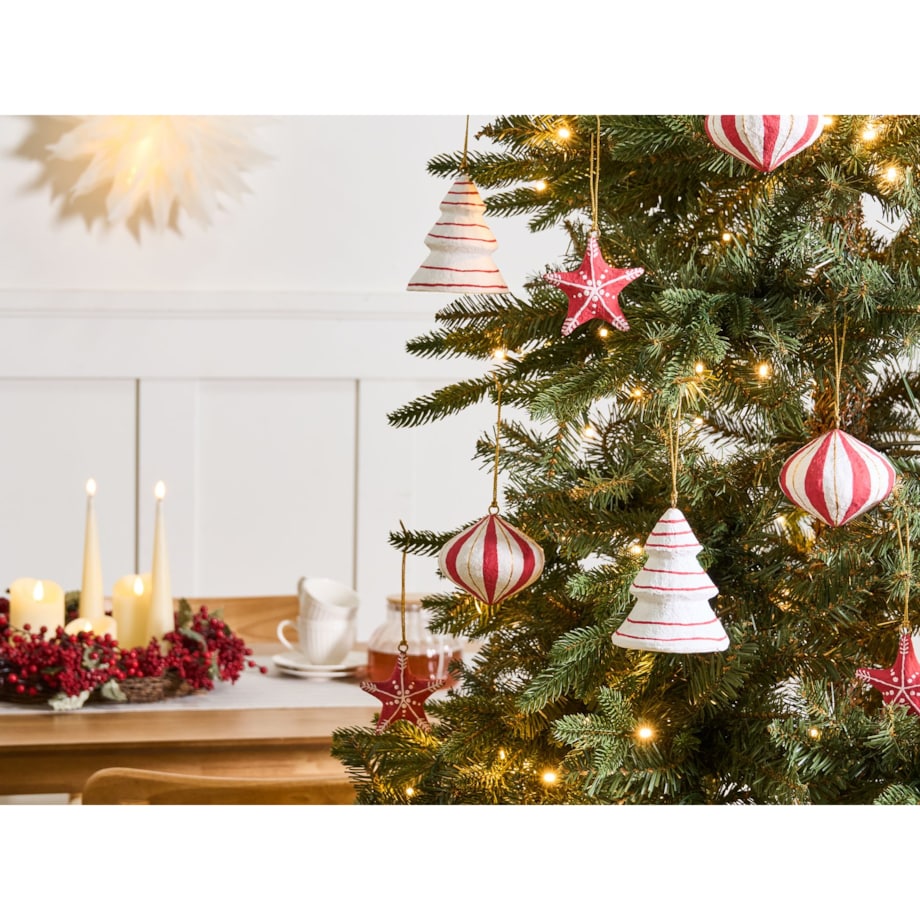 Zestaw 12 ozdób choinkowych GIDEALVEN Papier-mâché Czerwony/ biały