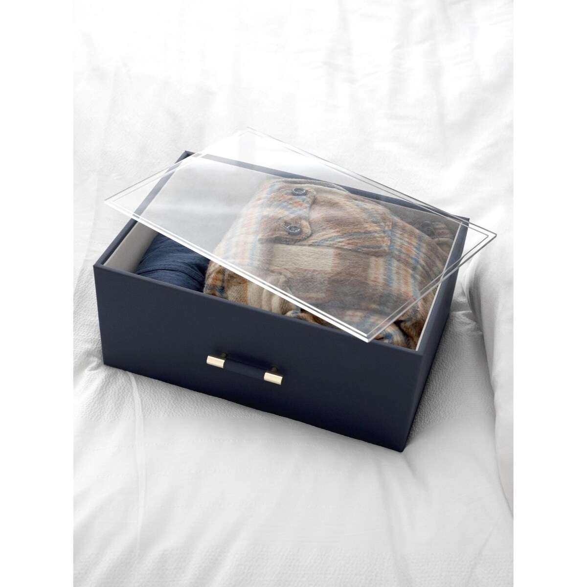 Pudełko do przechowywania Stackers Handled Pebble supersize granatowe z akrylową pokrywką