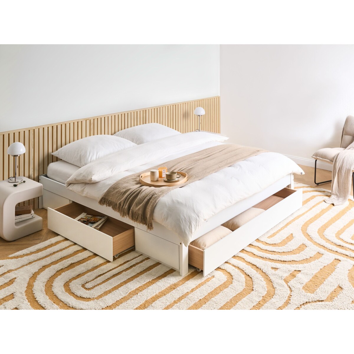 Łóżko z szufladami bez zagłówka Drewno GIAT 180 x 200 cm Biały